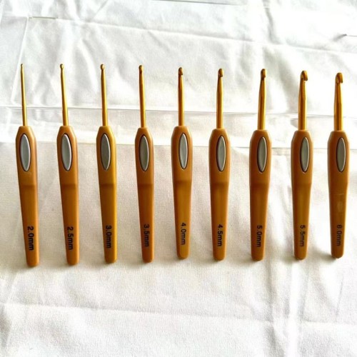 Knitting Tool ABS Plastic Handle Sweater Needle 17pcs Set Brown Soft Leather Aluminum Crochet Hooks